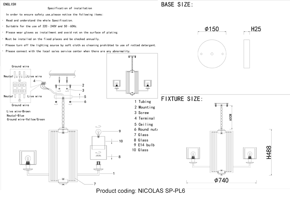 Подвесная люстра Crystallux NICOLAS NICOLAS SP-PL6 NICKEL/WHITE_CR