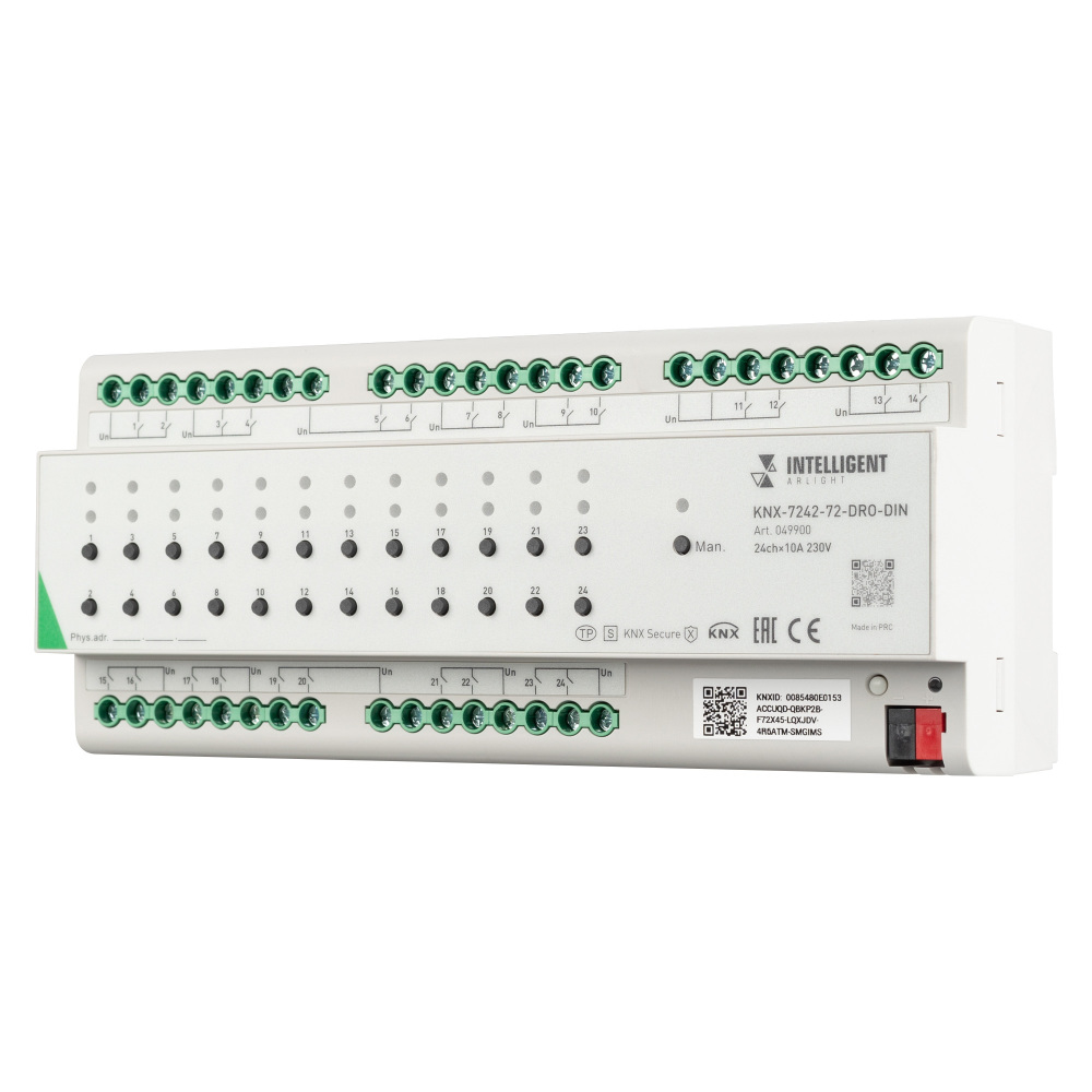 INTELLIGENT ARLIGHT Релейный модуль KNX-7242-72-DRO-DIN Grey (BUS, 24x10A) (IARL, IP20 Пластик, 2 года) 049900 Arlight 049900_ARL