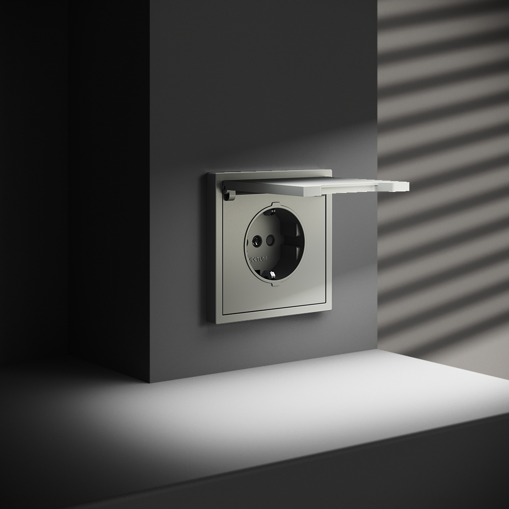 Розетка встраиваемая VOLTUM S70 с заземлением, защитными шторками и крышкой 16А VLS040305