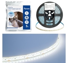 Светодиодная LED лента 180SMD(2835)/м 16Вт/м 24V 5000*10*2.3мм 6000К IP65 Feron 51827_FR