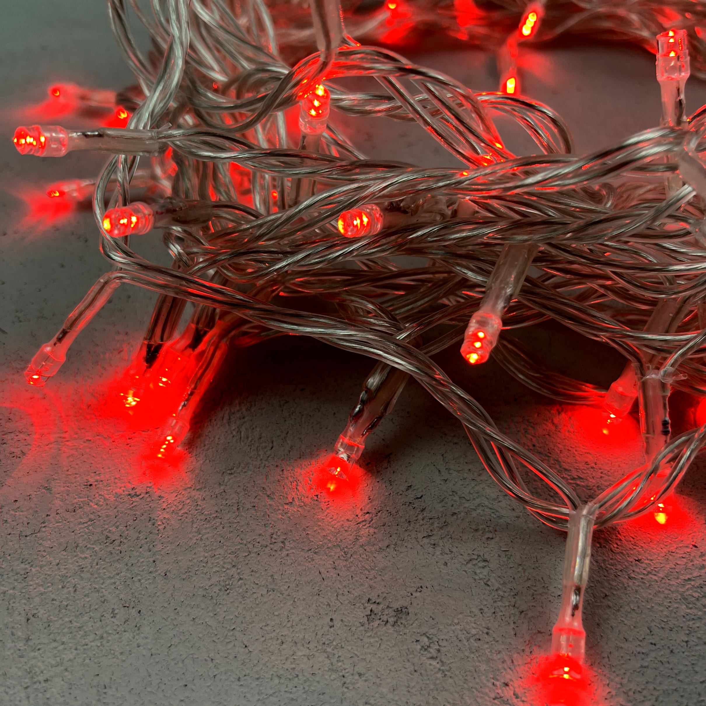 Гирлянда Нить 10м Красная 220В, 100 LED, Провод Прозрачный ПВХ, IP54 PST100-10-2R
