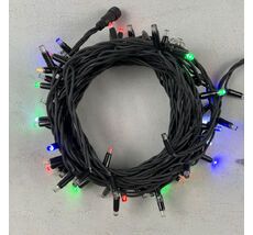 Гирлянда Нить 10м Разноцветная с мерцанием Каждого Диода 220В, 75 LED, Провод черный Каучук, IP65 LTC LL75ABL-1-2M