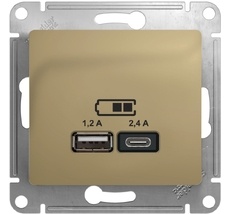 Розетка встраиваемая USB Type A+С (титан) Systeme Electric GSL000439