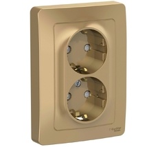 Розетка встраиваемая двойная с заземлением и шторками (титан) Systeme Electric BLNRS001124