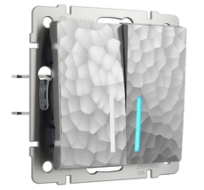 Выключатель двухклавишный проходной с подсветкой (серебряный) Hummer a052085_WR