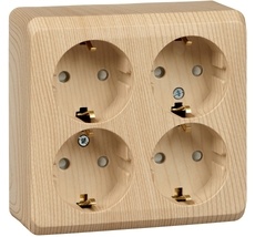 Розетка накладная четверная с заземлением и шторками (сосна) Systeme Electric PA16-208D