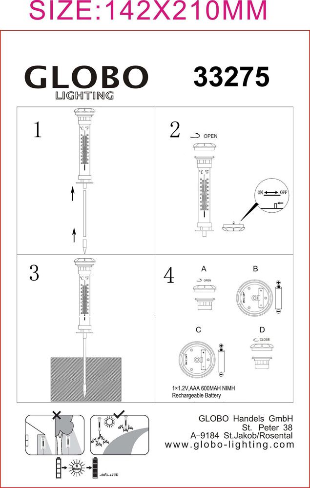 Уличный наземный светильник в виде термометра Solar 3 33275_GL