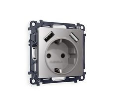 Розетка Ambrella Volt ALFA 2USB A+A 18W быстрая зарядка с заземлением и шторками 2P+E 16A-250V QUANT MA509010_AMB