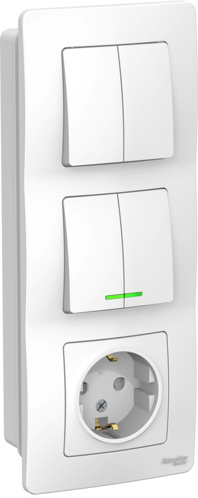 Розетка встраиваемая с заземлением с двумя двухклавишными выключателями с подсветкой (белый) Systeme Electric BLNBS102211
