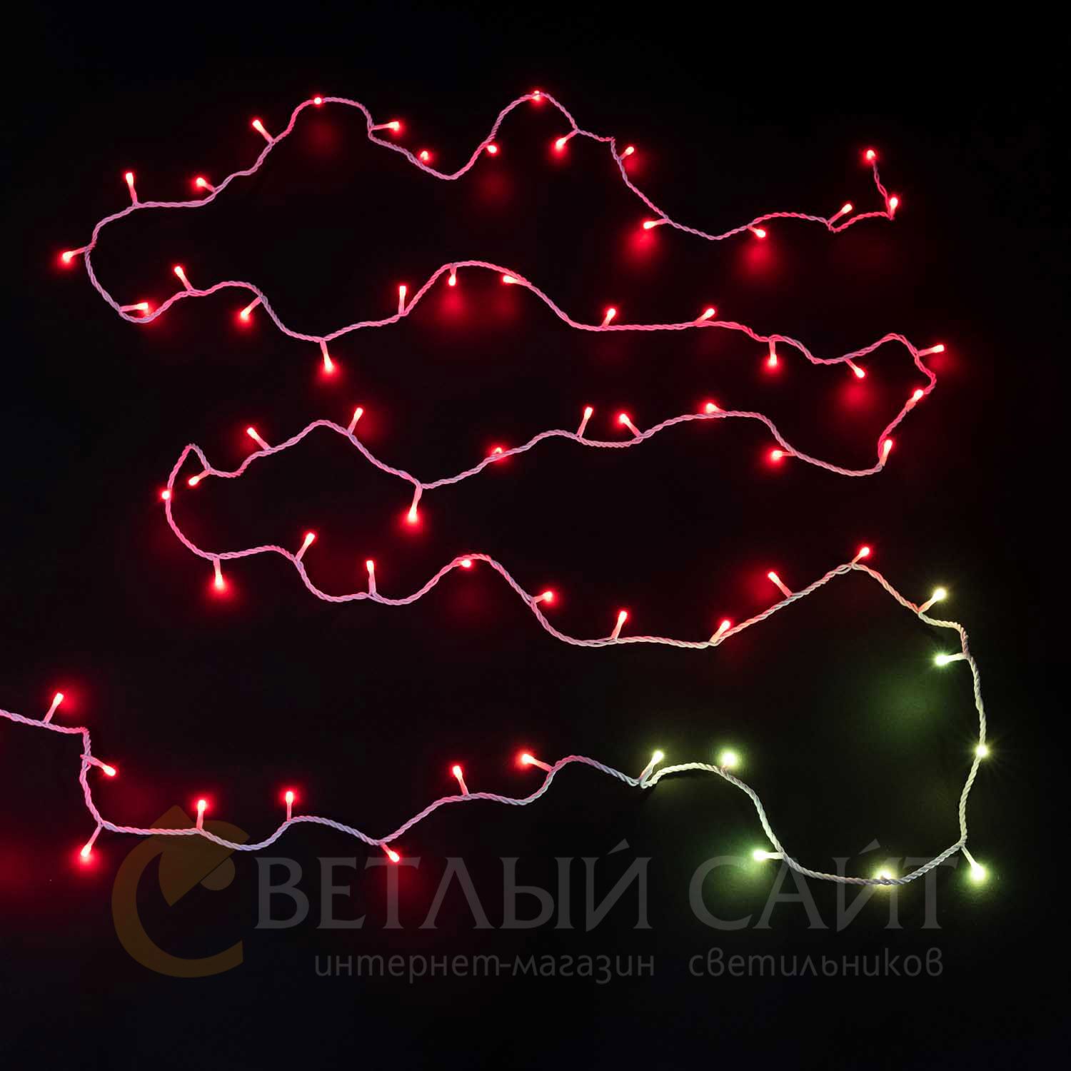 Гирлянда Нить 10м Разноцветная 220В, 100 LED, Провод Белый Каучук, IP65 AUG100-8-1EPRGB