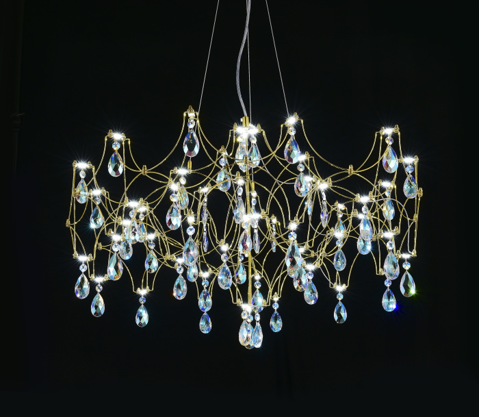 Подвесная люстра светодиодная с пультом и хрустальными подвесками K9 MyFar MR2652-57P-50CD