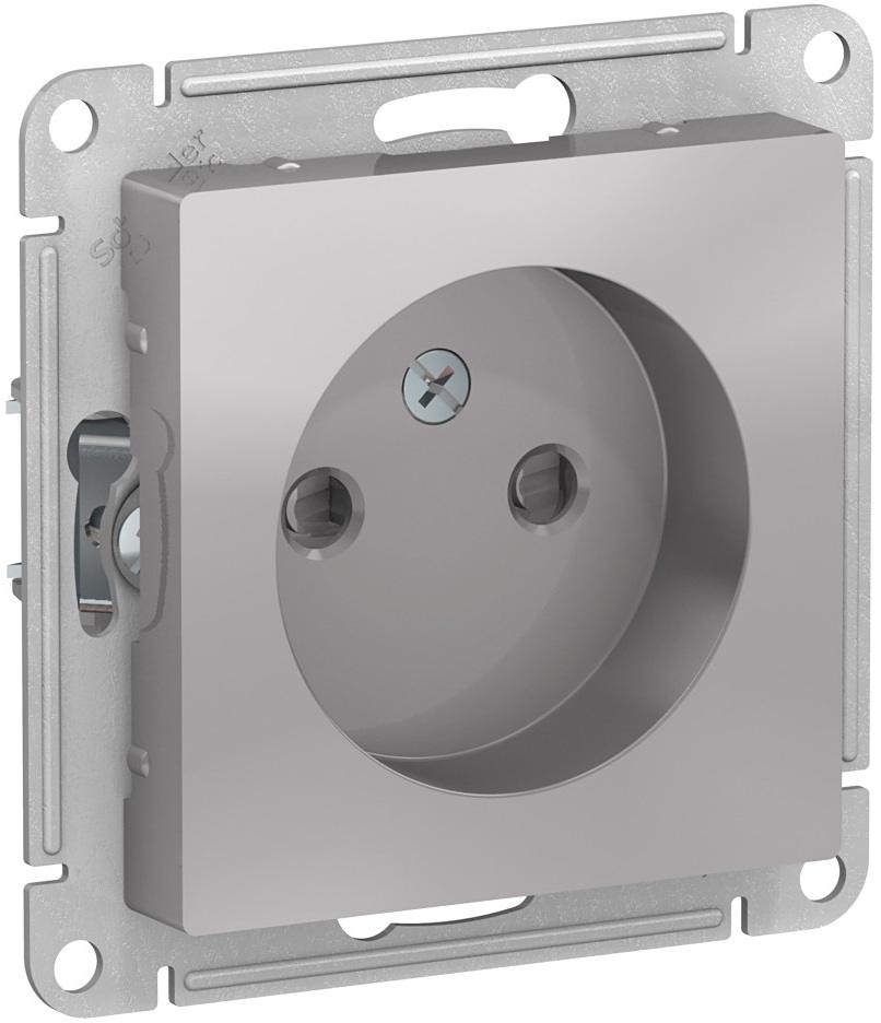 Розетка встраиваемая без заземления со шторками (алюминий) Systeme Electric ATN000349