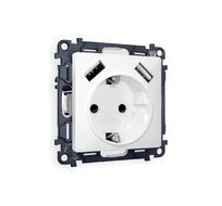 Розетка Ambrella Volt ALFA 2USB A+A 18W быстрая зарядка с заземлением со шторками 2P+E 16A-250V QUANT MA129010_AMB