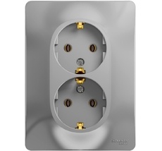 Розетка встраиваемая двойная с заземлением (алюминий) Systeme Electric GSL000324