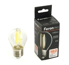 Лампа светодиодная филамент G45 шар 8W 175-265V E27 4000К Feron 51254_FR