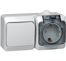 Розетка накладная с заземлением и крышкой с одноклавишным выключателем (серый) Systeme Electric BPA16-246C