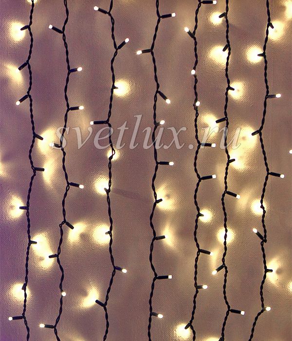 

Гирлянда Занавес 2 x 3 м Тепло-Белый с Мерцанием Каждого Диода 220В, 600 LED, Провод Черный Каучук, IP65 04-068, 04-068