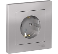 Розетка встраиваемая с заземлением и шторками (алюминий) Systeme Electric ATN000344