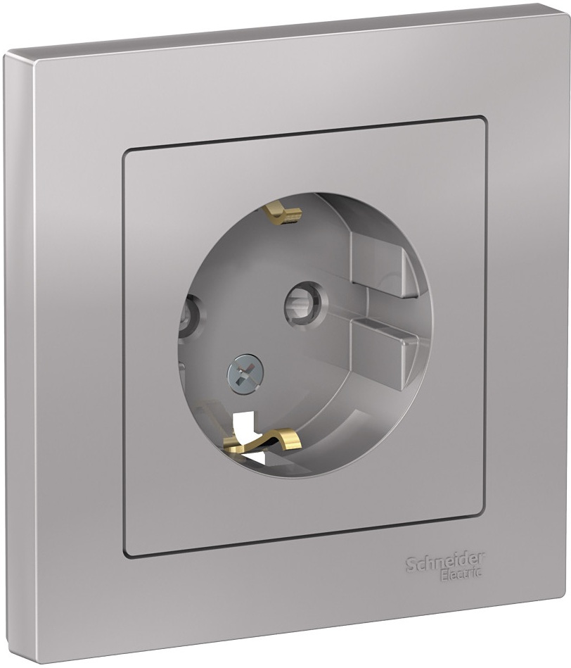 Розетка встраиваемая с заземлением и шторками (алюминий) Systeme Electric ATN000344