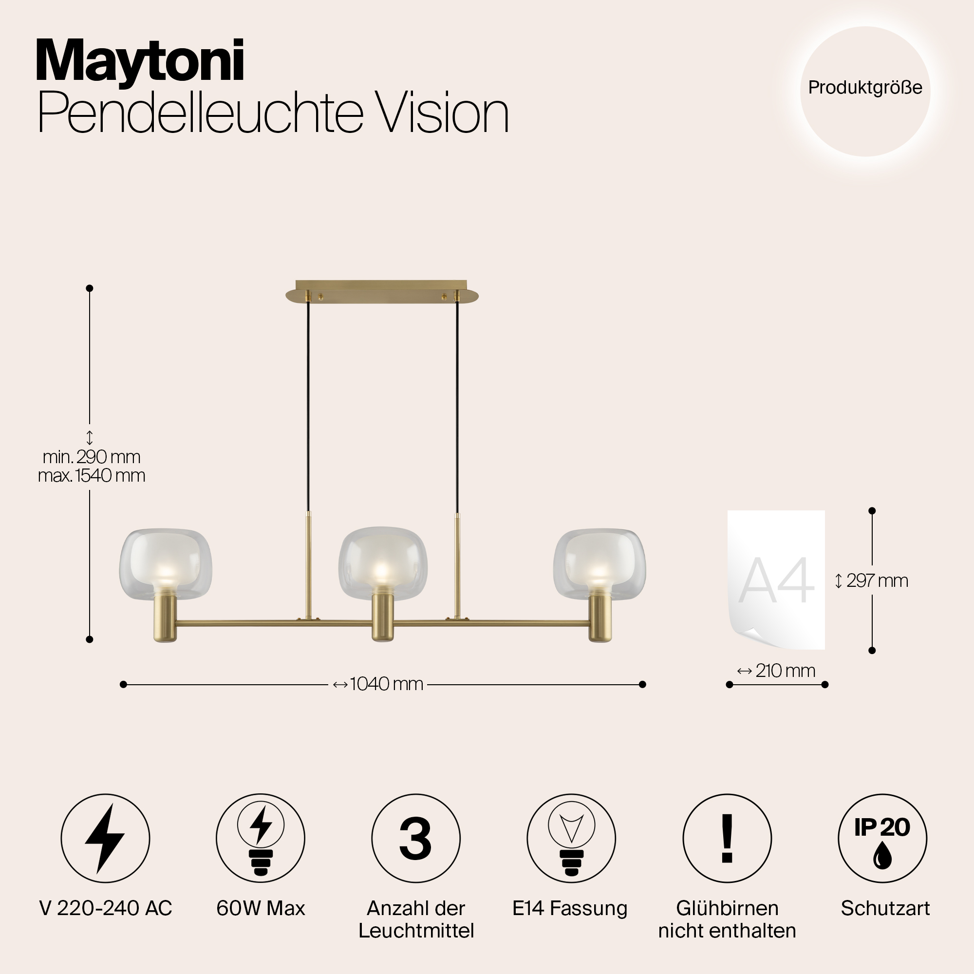 Подвесной светильник Maytoni Vision MOD411PL-03G_MY