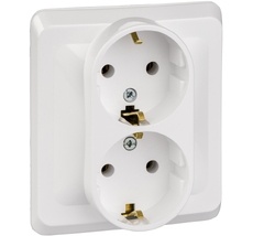 Розетка встраиваемая двойная с заземлением (белый) Systeme Electric PC16-007B