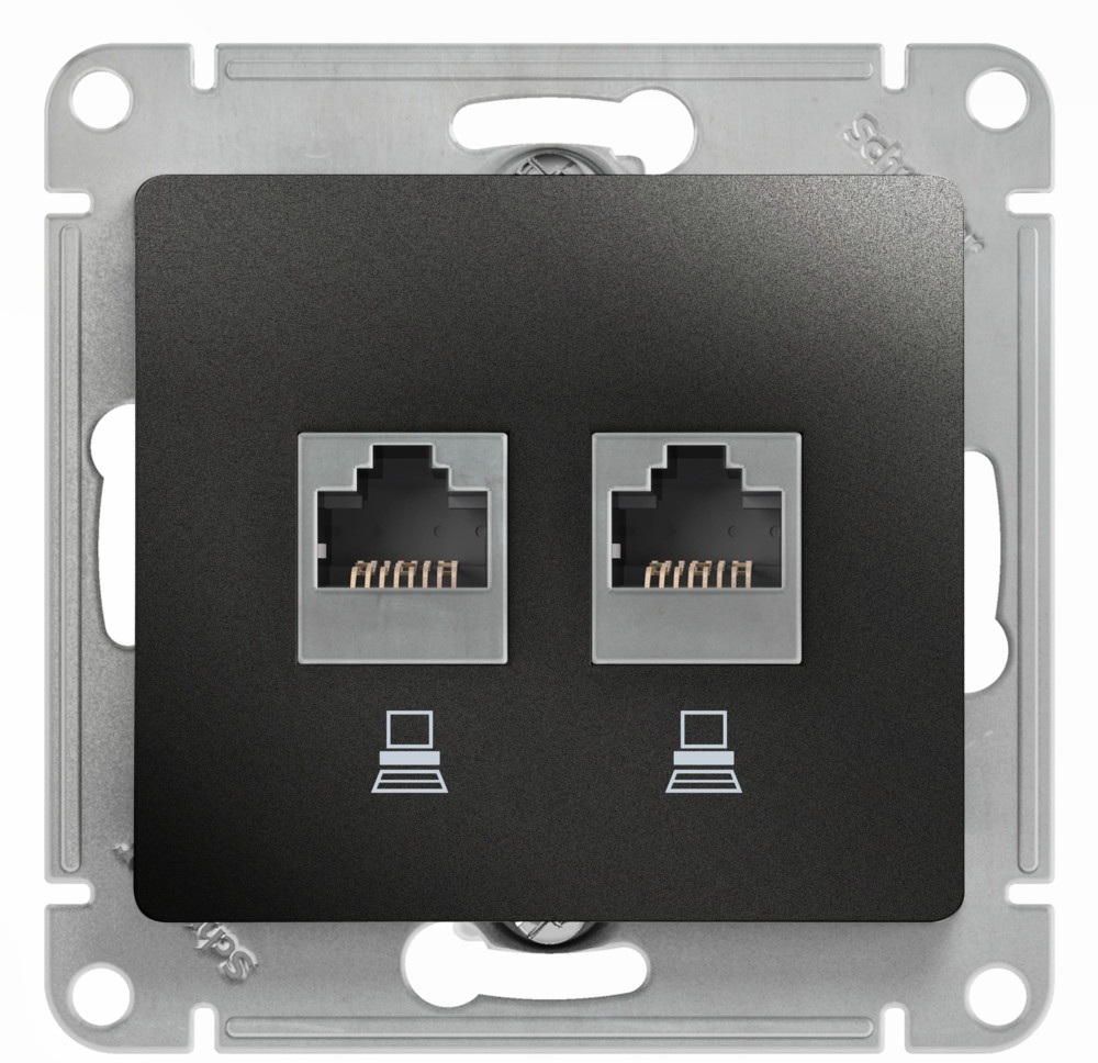 Розетка встраиваемая двойная Ethernet RJ-45 (антрацит) Systeme Electric GSL000785KK