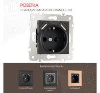 Розетка с заземлением шторками + USB 16A 250V USB DC 5V 2.1A Arte Milano 203.47-1.black