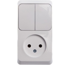 Розетка накладная без заземления с двухклавишным выключателем (белый) Systeme Electric BPA16-205B
