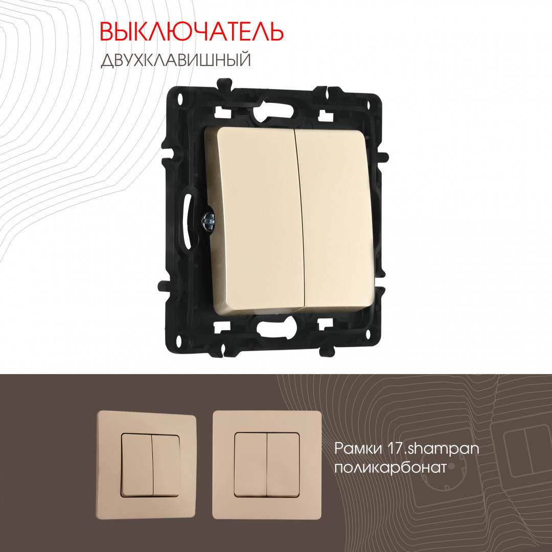 Выключатель двухклавишный 10AX 250V Arte Milano 217.30-2.shampan
