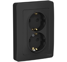 Розетка встраиваемая двойная с заземлением и шторками (антрацит) Systeme Electric BLNRS001126