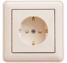 Розетка встраиваемая с заземлением и шторками (слоновая кость) Systeme Electric RS16-152-28