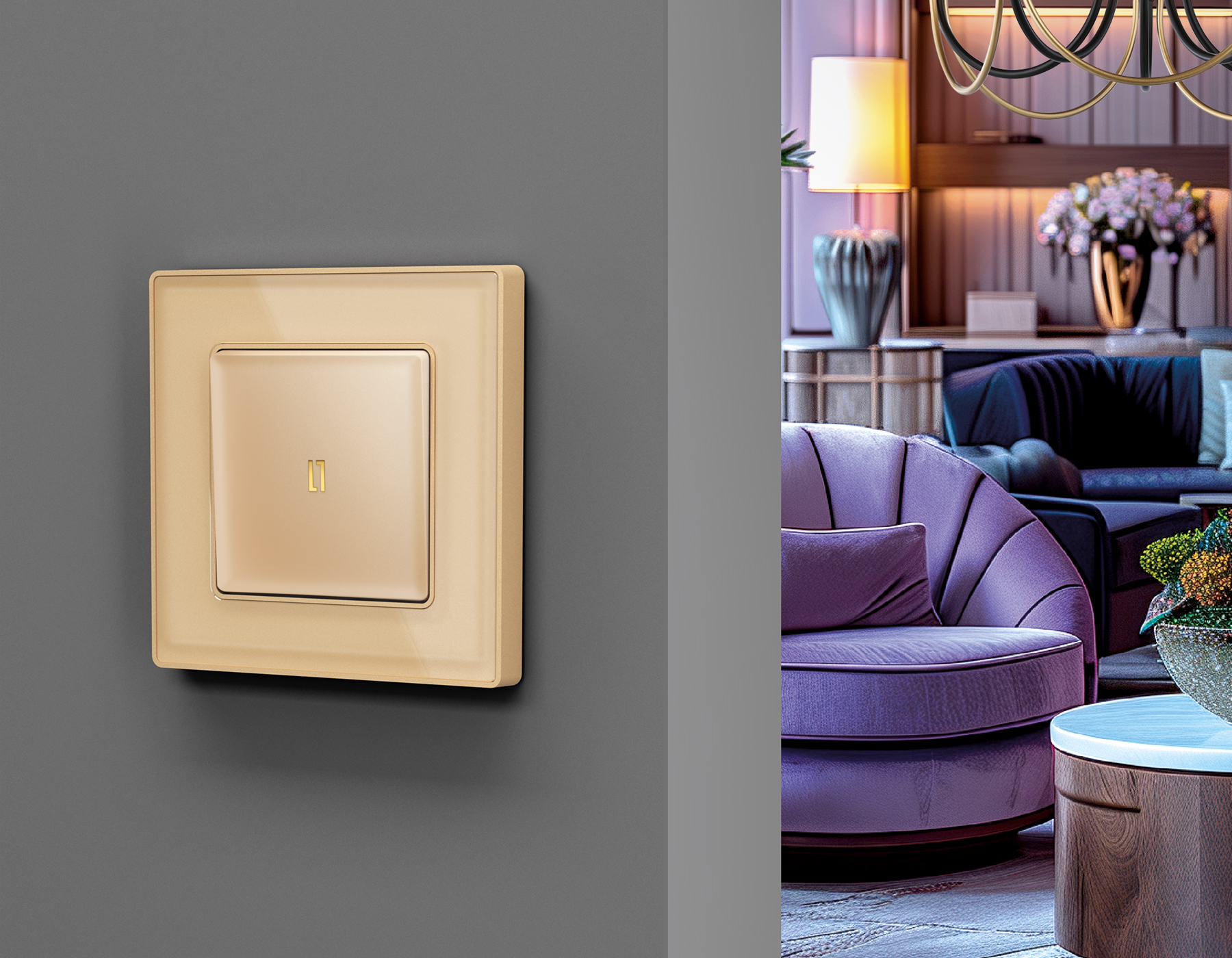 Лицевая панель для 1-клавишных выключателей с подсветкой QUANT Ambrella Volt ALFA AP6020_AMB