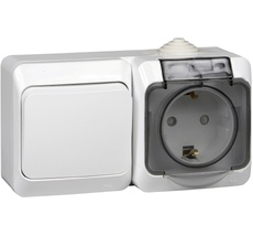 Розетка накладная с заземлением и крышкой с одноклавишным выключателем (белый) Systeme Electric BPA16-246B