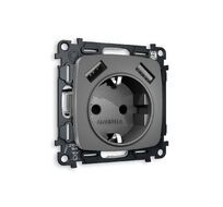 Розетка Ambrella Volt OMEGA 2USB A+A 18W быстрая зарядка с заземлением и шторками 2P+E 16A-250V QUANT MO659010_AMB