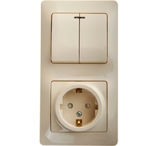 Розетка встраиваемая с заземлением с двухклавишным выключателем с подсветкой (бежевый) Systeme Electric GSL000275