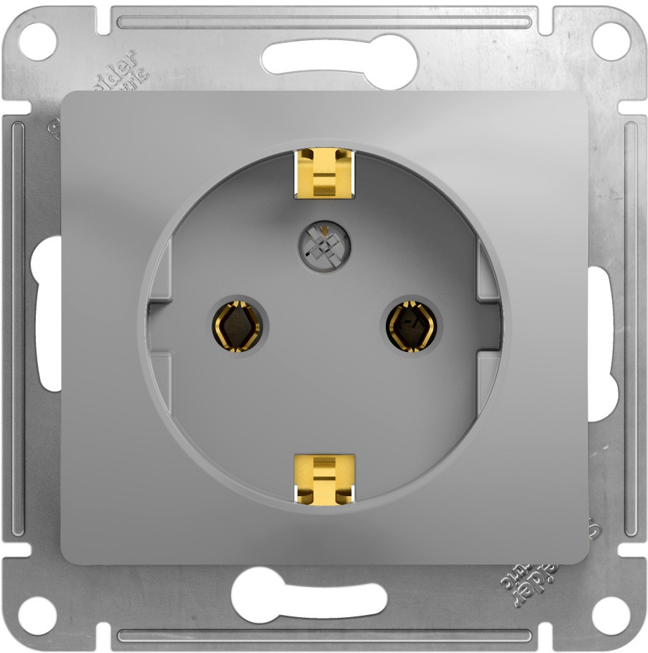 Розетка встраиваемая с заземлением (алюминий) Systeme Electric GSL000343